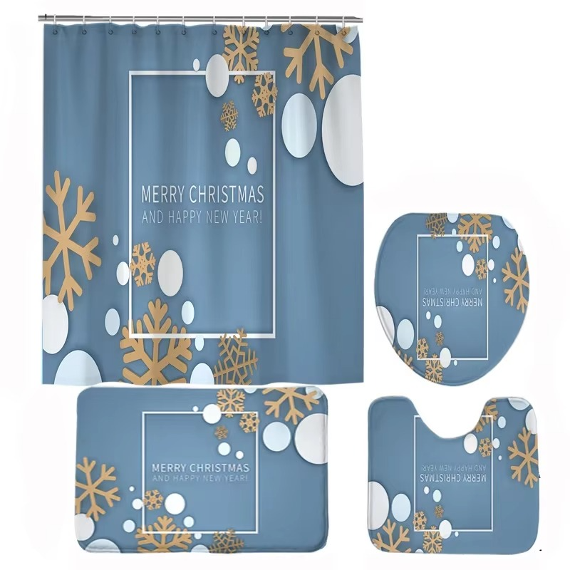 BowLift | Christmas Bathroom Set with Shower Curtain, Non-Slip Bath Mat, Toilet Lid Cover, and Rug – Santa, Bear, and Snowman Winter Design