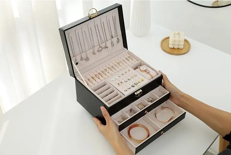 BowLift | Jewelry Box Leather | Lockable Multi-Layer Storage Organizer