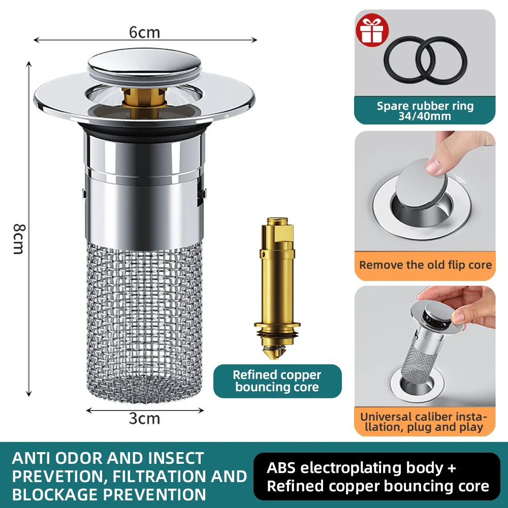 BowLift | Pop-up Anti Clogging Drain Sink Strainer Filter