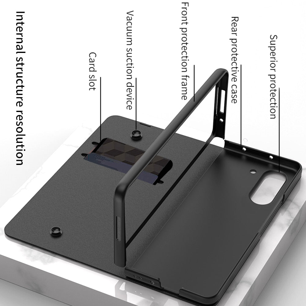 BowLift | Shockproof Armor Case Glass Cover Stand Insert Card Leather Case for Samsung Galaxy Z Fold 5/4