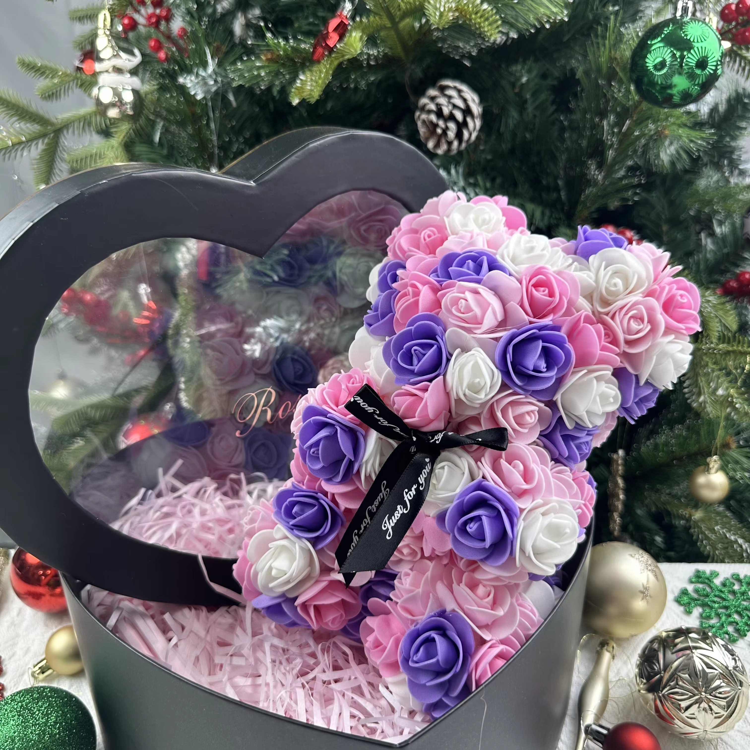 BowLift | 9.8in Artificial Rose Teddy Bear Gift with Display Box - Romantic Anniversary or Valentine's Day Decor