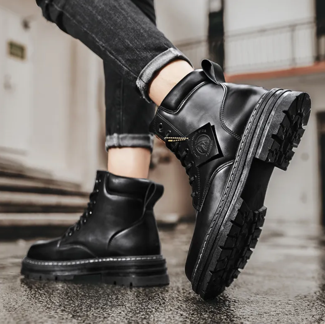 BowLift | Comfortable Men's Lace-Up Boots – Leather Support Boots with Non-Slip Sole