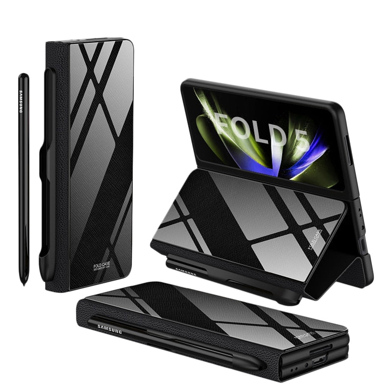 BowLift | Shockproof Armor Case Glass Cover Stand Insert Card Leather Case for Samsung Galaxy Z Fold 5/4
