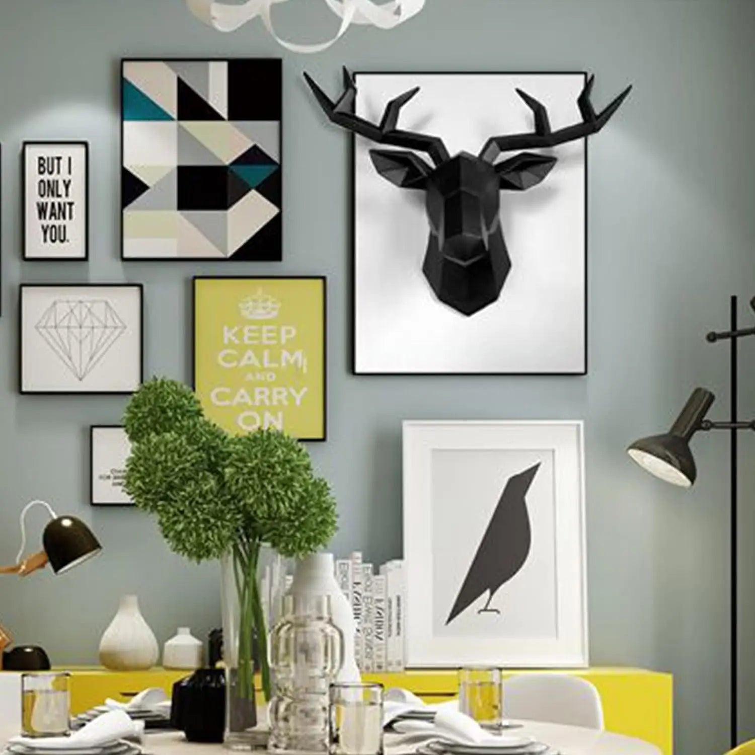 BowLift | 3D-Deer Head Sculpture, geometric resin, animal deer head wall decoration, modern home decor, luxurious decorative wall decor