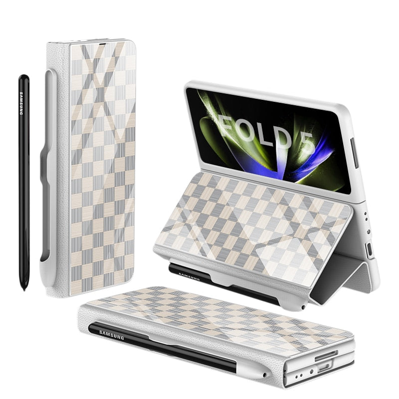 BowLift | Shockproof Armor Case Glass Cover Stand Insert Card Leather Case for Samsung Galaxy Z Fold 5/4