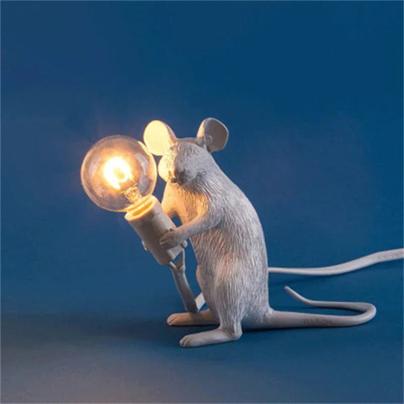 BowLift | Modern LED Animal Table Lamps: Resin Rat, Cat, and Squirrel Night Lights