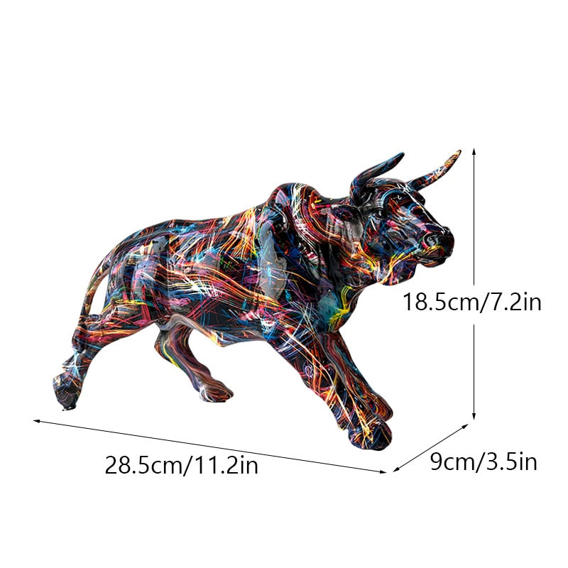 BowLift | Graffiti-Painting Resin Bull Figures Home Living Room Bedroom Office Desktop Feng Shui Ornaments Collection Statues