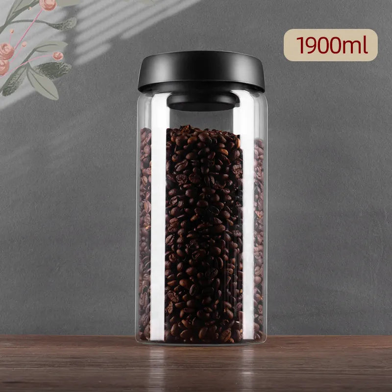 BowLift | GIANXI Vacuum Sealed Jug, Coffee Beans, Glass, Airtight Canister, Food, Grains, Sweets, Fresh Keeping Container, Kitchen Accessories