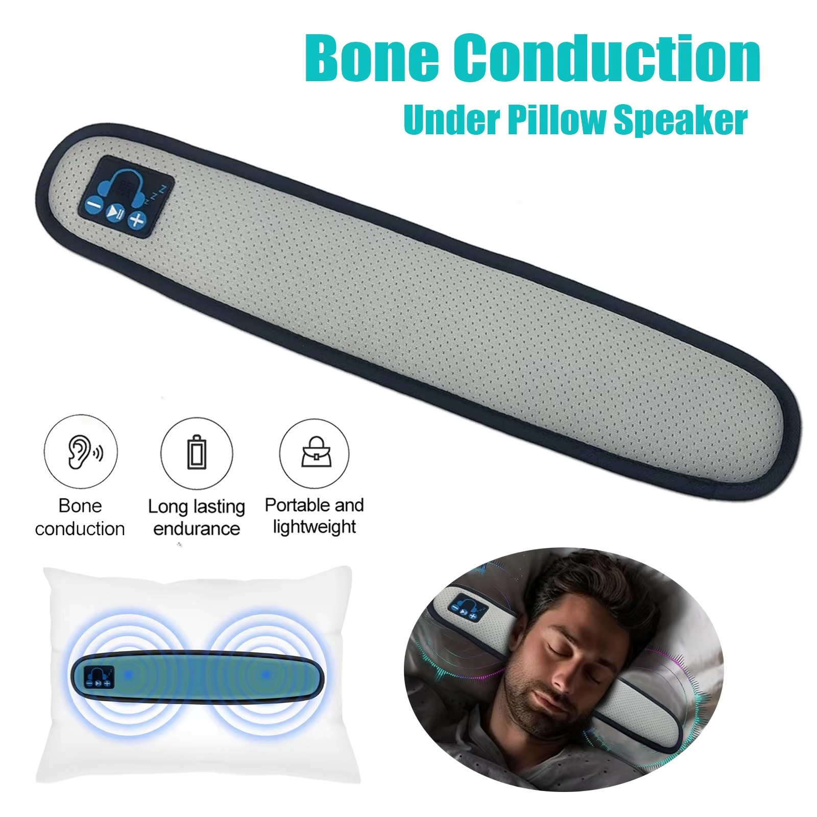 BowLift | Bone Conduction Bluetooth 5.0 Wireless Speaker, Portable Stereo Soundbar for Under Pillow Relaxation and Better Sleep