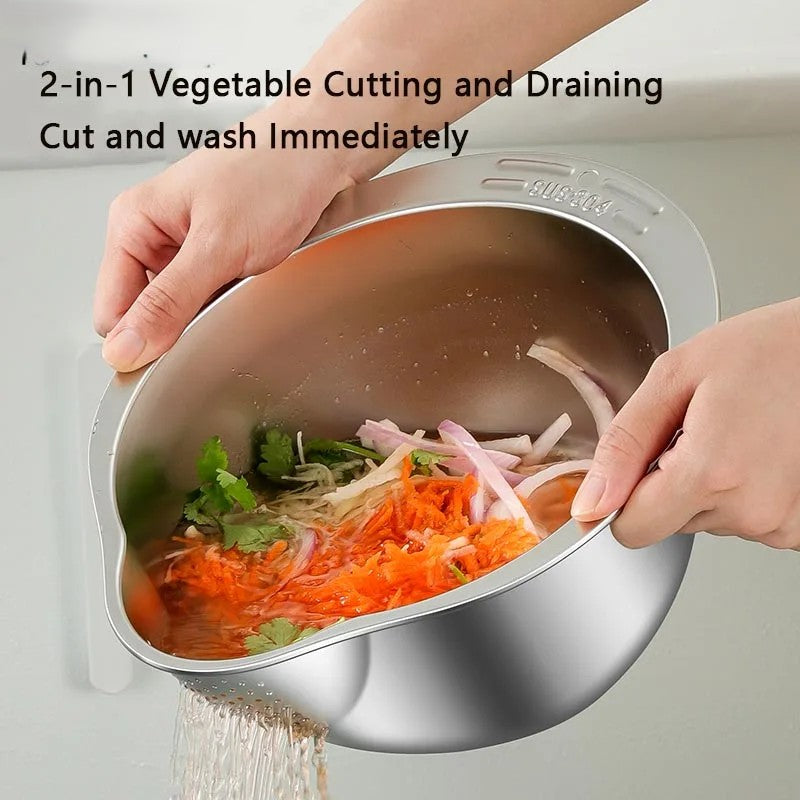 BowLift | All-in-One Stainless Steel Kitchen Drain Slicer Bowl