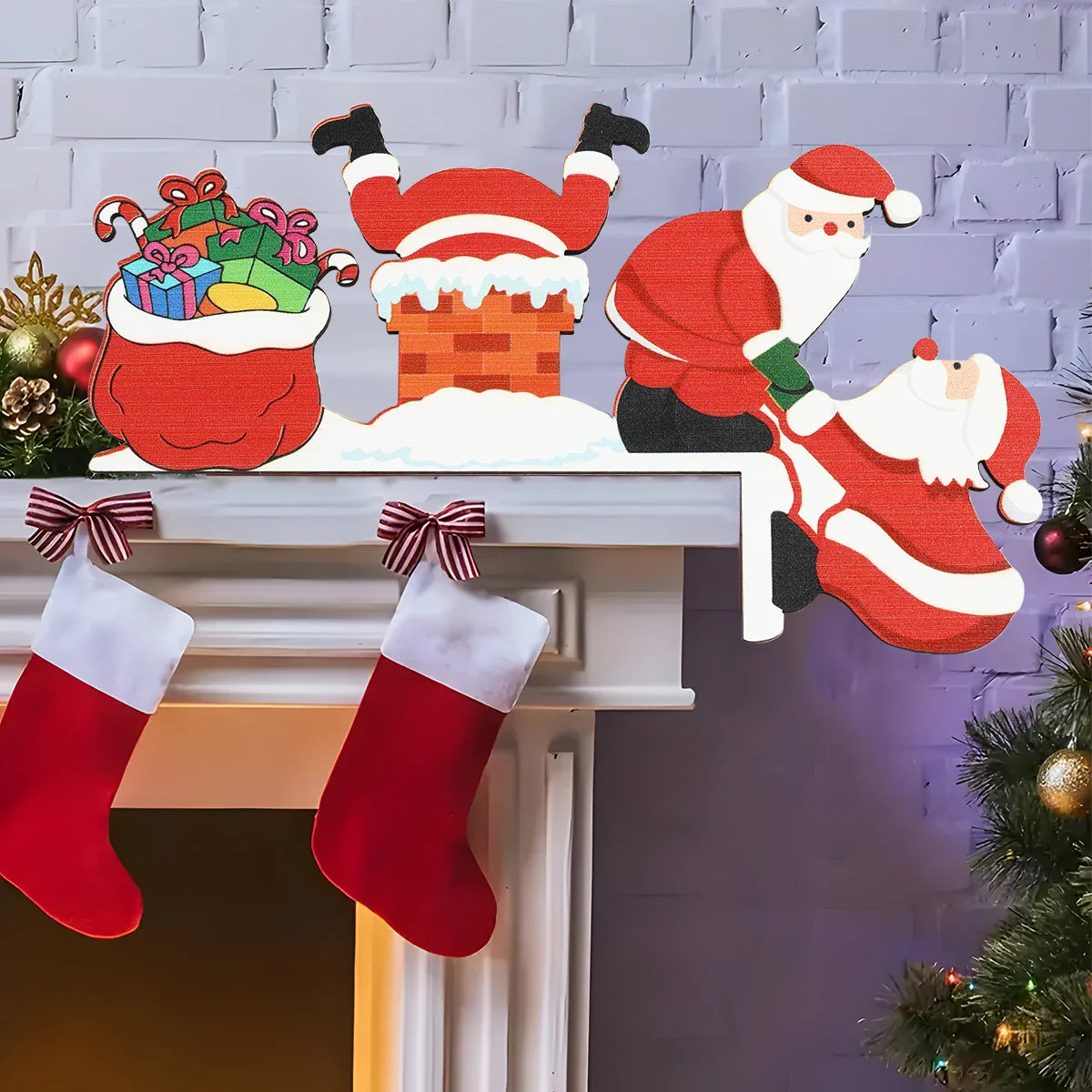 BowLift | Christmas Wooden Decoration FrostiHome | Santa Claus & Snowman | Wooden Door Sign & Corner Decoration | Christmas & New Year 2026