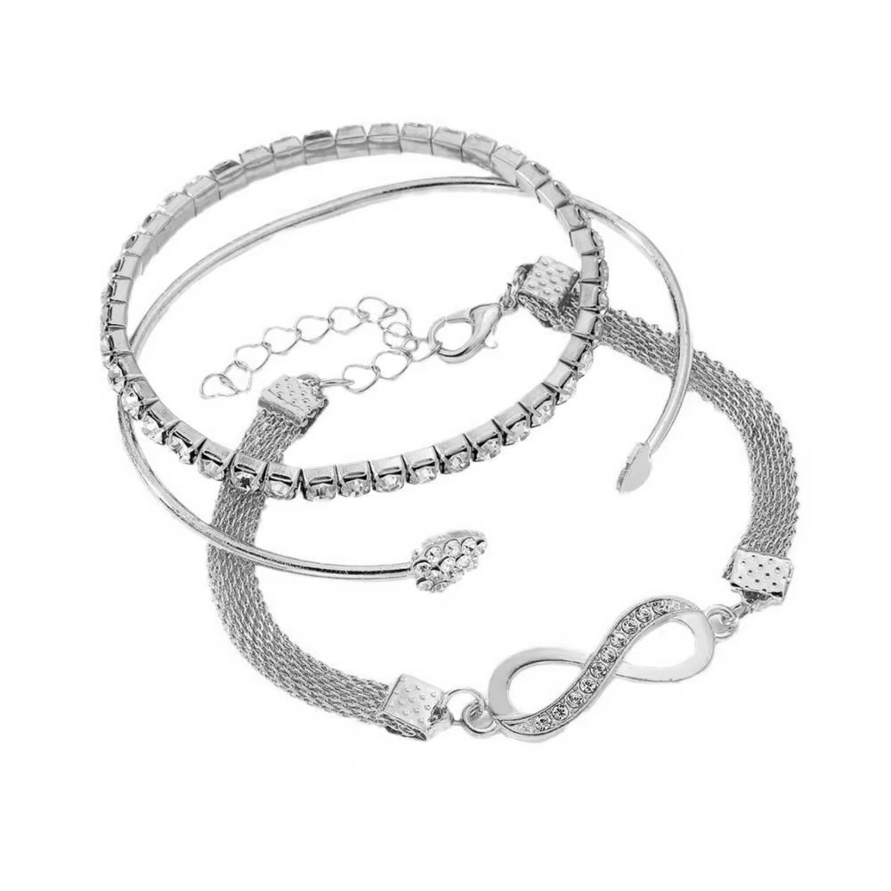 BowLift | Elegant Rhinestone Heart & Infinity Bracelet Set for Women - 3 Pieces
