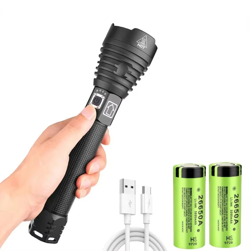 BowLift | High-Power LED Tactical Flashlight, USB Rechargeable, Zoomable Beam, 5 Light Modes, Waterproof, Fits 26650 Battery