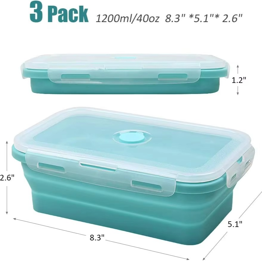 BowLift | Collapsible Silicone Food Storage Containers with Lids 3 Pack Set 40oz