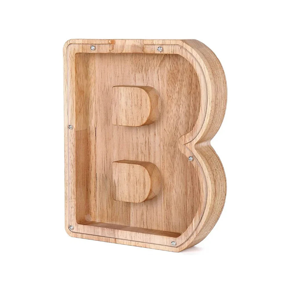 BowLift | Wooden Alphabet Piggy Bank with Transparent Viewing Window for Stylish Saving