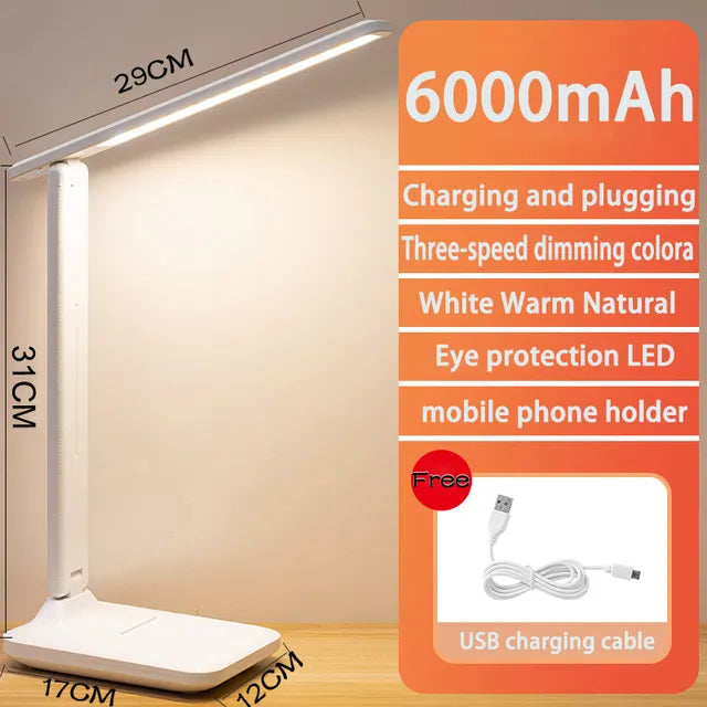 BowLift | 6000mAh rechargeable LED table lamp USB 3 color stepless dimmable desk lamp touch foldable eye-protecting reading night light
