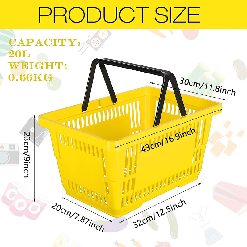 BowLift | 12 Pcs 20 L Plastic Shopping Baskets with Handles 16.9 * 11.8 * 9.1 Inches Store Baskets Retail Baskets with Handles for Market Grocery Supplies
