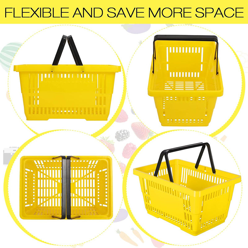 BowLift | 12 Pcs 20 L Plastic Shopping Baskets with Handles 16.9 * 11.8 * 9.1 Inches Store Baskets Retail Baskets with Handles for Market Grocery Supplies
