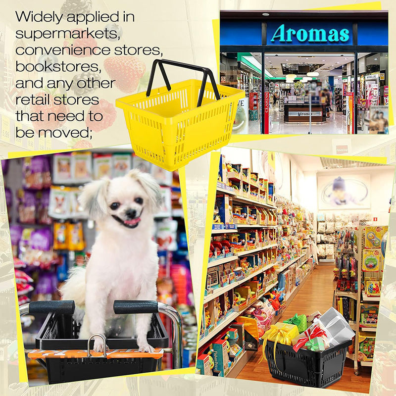 BowLift | 12 Pcs 20 L Plastic Shopping Baskets with Handles 16.9 * 11.8 * 9.1 Inches Store Baskets Retail Baskets with Handles for Market Grocery Supplies