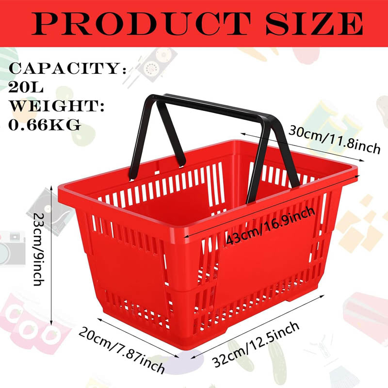BowLift | 12 Pcs Shopping Basket 20 L Plastic Shopping Baskets with Handles for Market Grocery Supplies