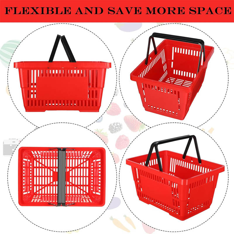 BowLift | 12 Pcs Shopping Basket 20 L Plastic Shopping Baskets with Handles for Market Grocery Supplies