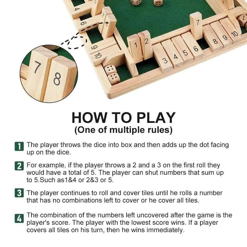 BowLift | Shut the Box wooden game – Traditional dice game for children & adults