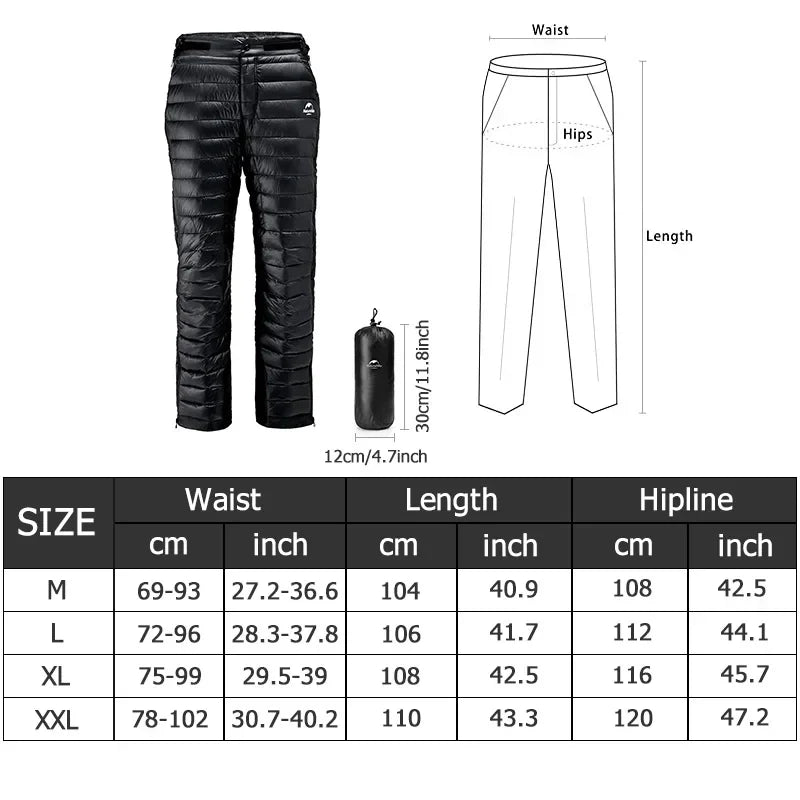 BowLift | Premium Outdoor Thermal Goose Down Trousers – Waterproof & Windproof Winter Pants for Hiking, Camping & Skiing