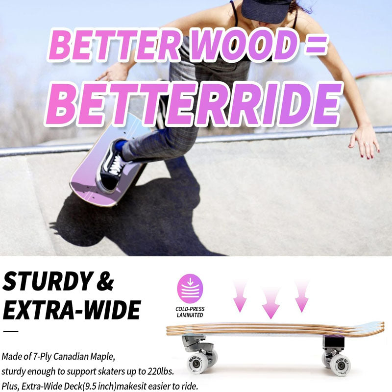 BowLift | 19 Inch Longboard Skateboard Mini Cruiser Longboard Made for Beginners, Teens and Adults, Skate Boards for Cruising, Free-Style and Downhill