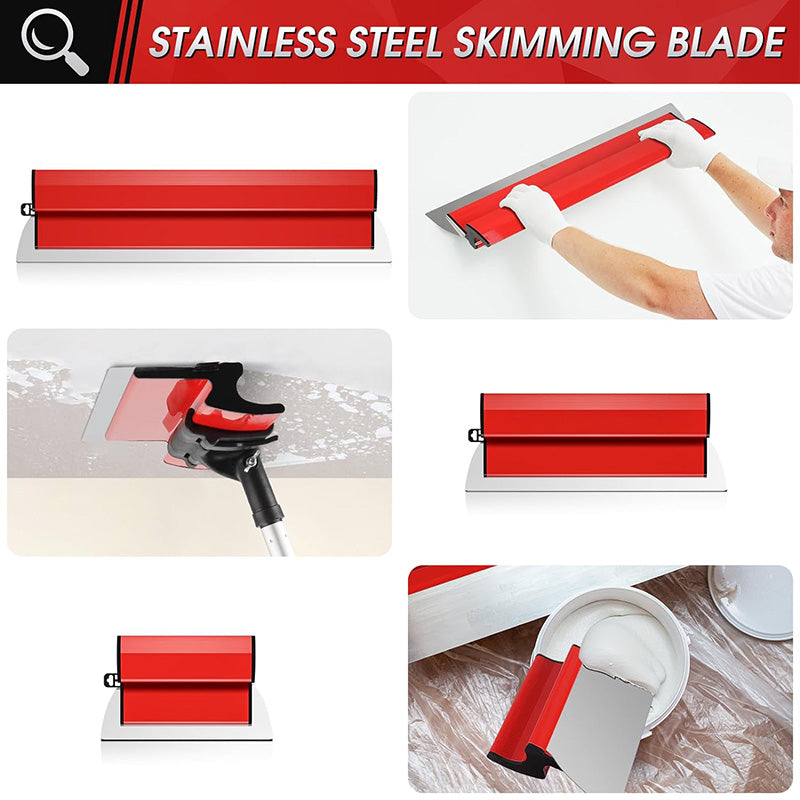 BowLift | Stainless Steel 10",16" & 24" Skimming Blades with 28"-62" Extension Handle Pole Drywall Skimming Blade Set Professional Drywall Skimming Tools for Smoothing Wall and Ceiling