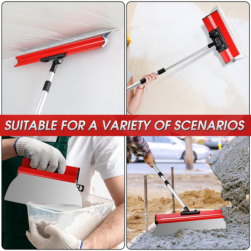 BowLift | Stainless Steel 10",16" & 24" Skimming Blades with 28"-62" Extension Handle Pole Drywall Skimming Blade Set Professional Drywall Skimming Tools for Smoothing Wall and Ceiling