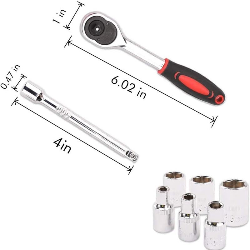 BowLift | 12pcs 1/4 Inch Socket Wrench with 10 Sockets 4-13mm and 2 Way Quick Released Ratchet Handle and Extension Bar