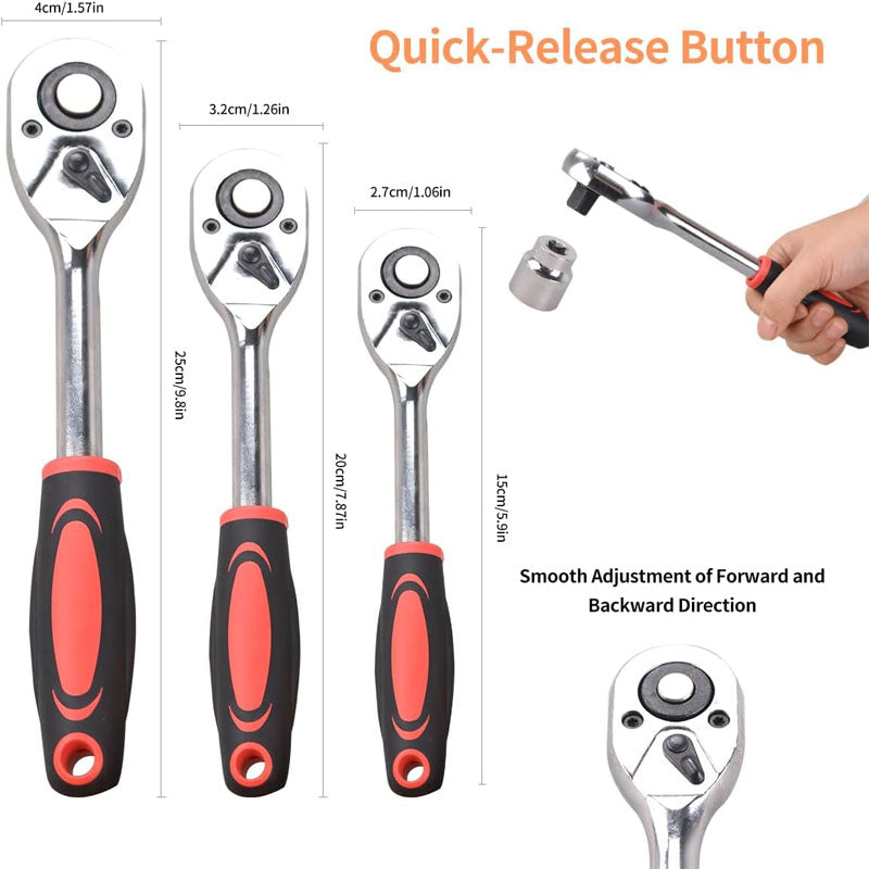 BowLift | 121 pcs 1/4" 3/8" 1/2" Socket & Socket Wrench Sets Mechanic Tool Set with 72 Ratchet Wrench for Home and Auto Repair