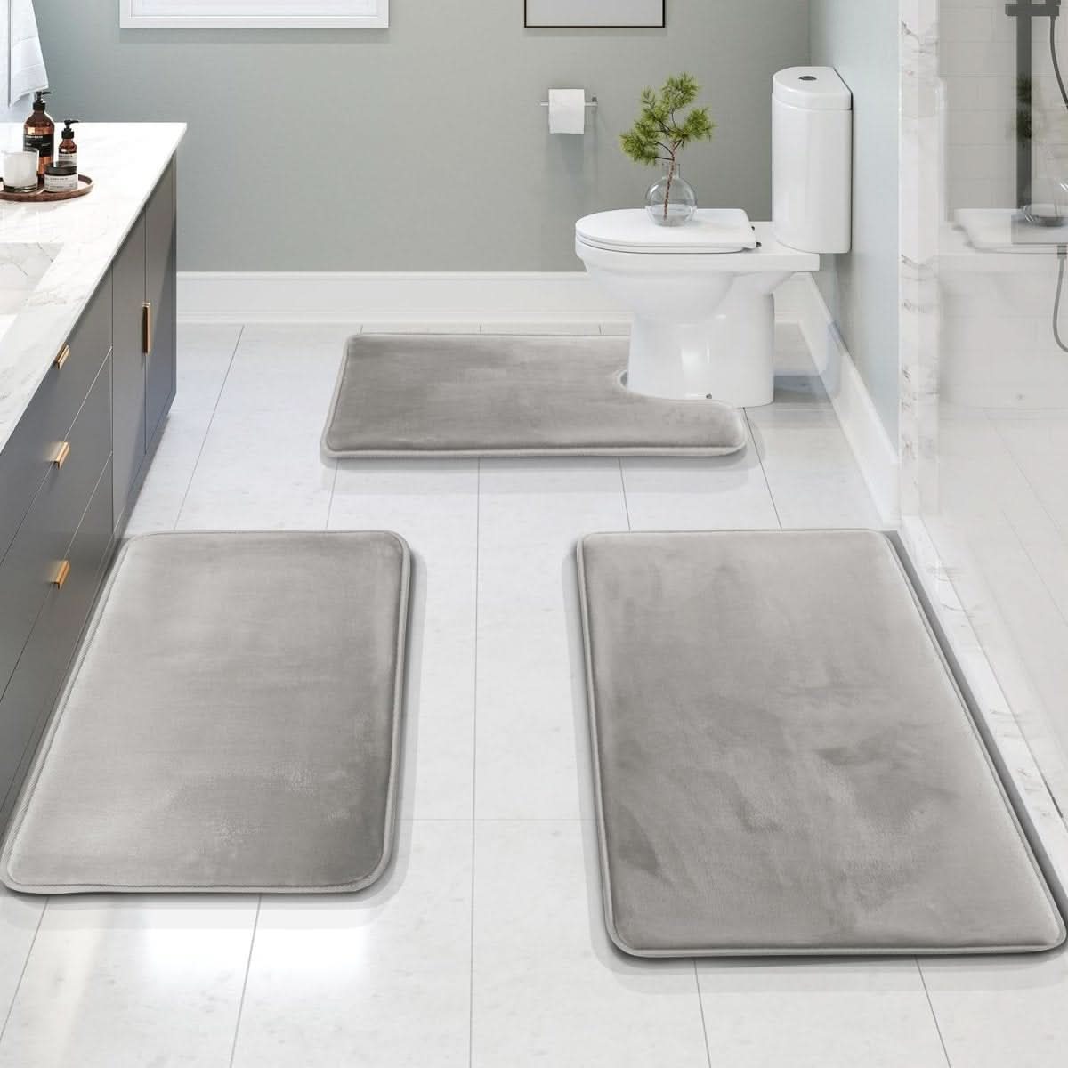 BowLift | 3-piece Memory Foam Bath Mat Set with Non-slip Bottom