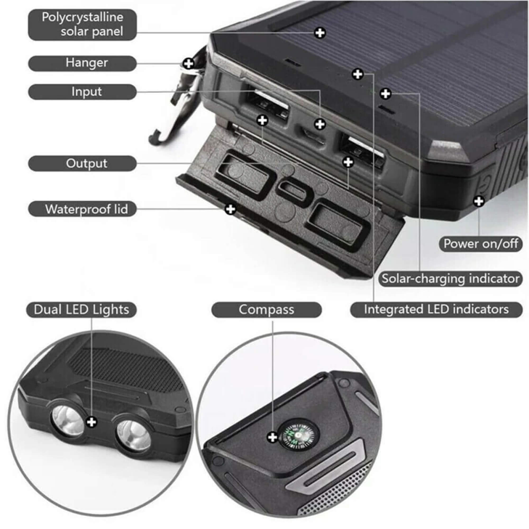 BowLift | 500000mAh Solar Charger Waterproof Power Bank External