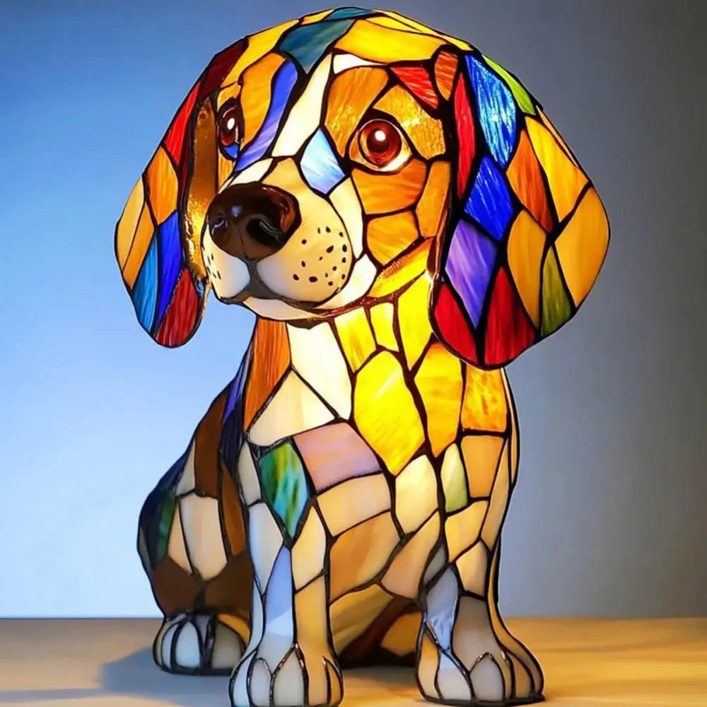 BowLift | Stained Glass Lamp Dog Design Decorative Table Night Light