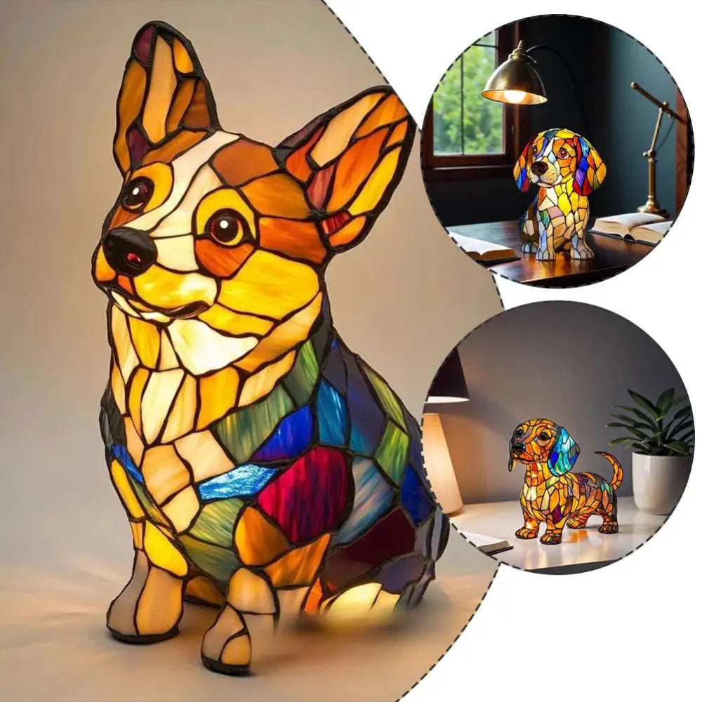 BowLift | Stained Glass Lamp Dog Design Decorative Table Night Light