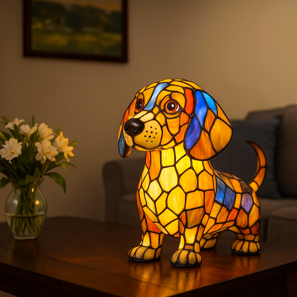 BowLift | Stained Glass Lamp Dog Design Decorative Table Night Light
