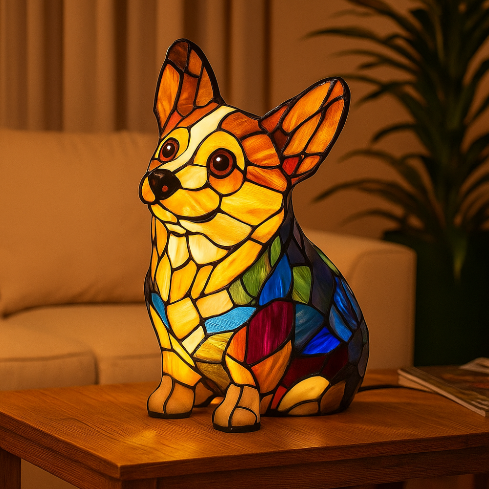 BowLift | Stained Glass Lamp Dog Design Decorative Table Night Light