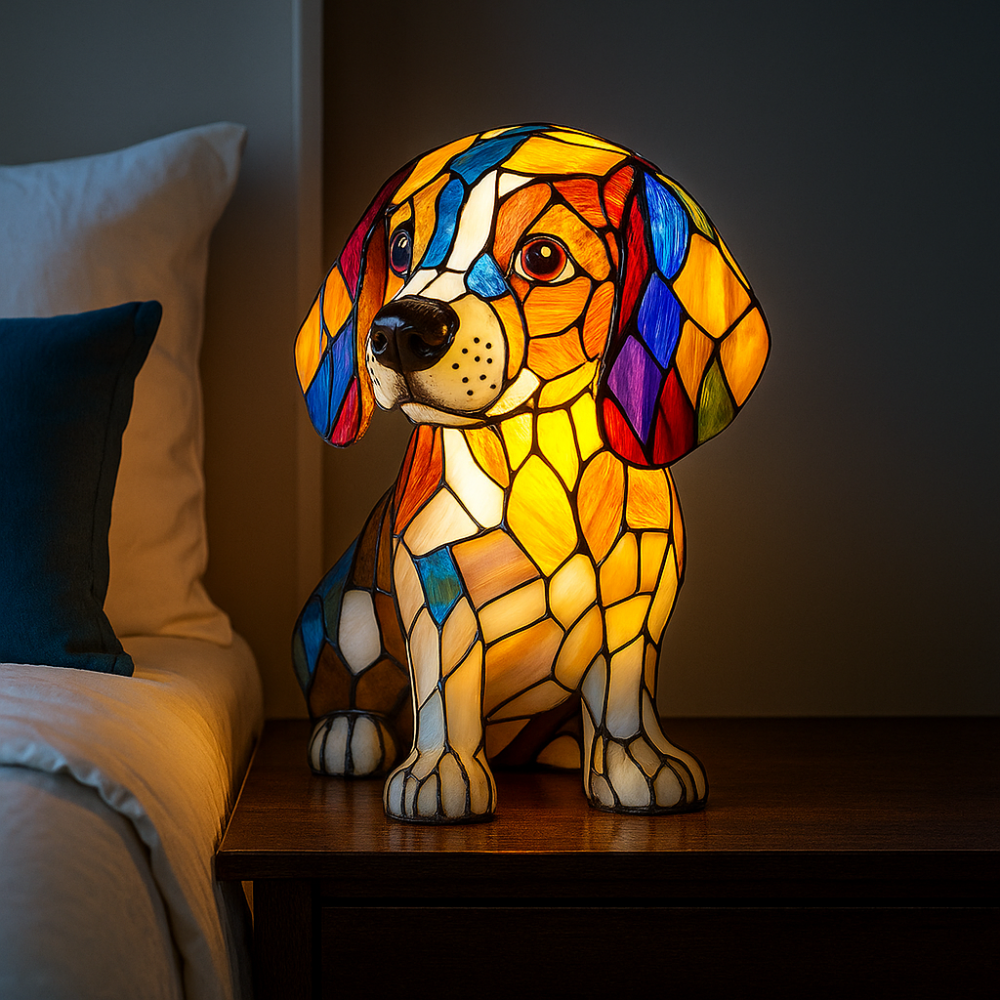 BowLift | Stained Glass Lamp Dog Design Decorative Table Night Light