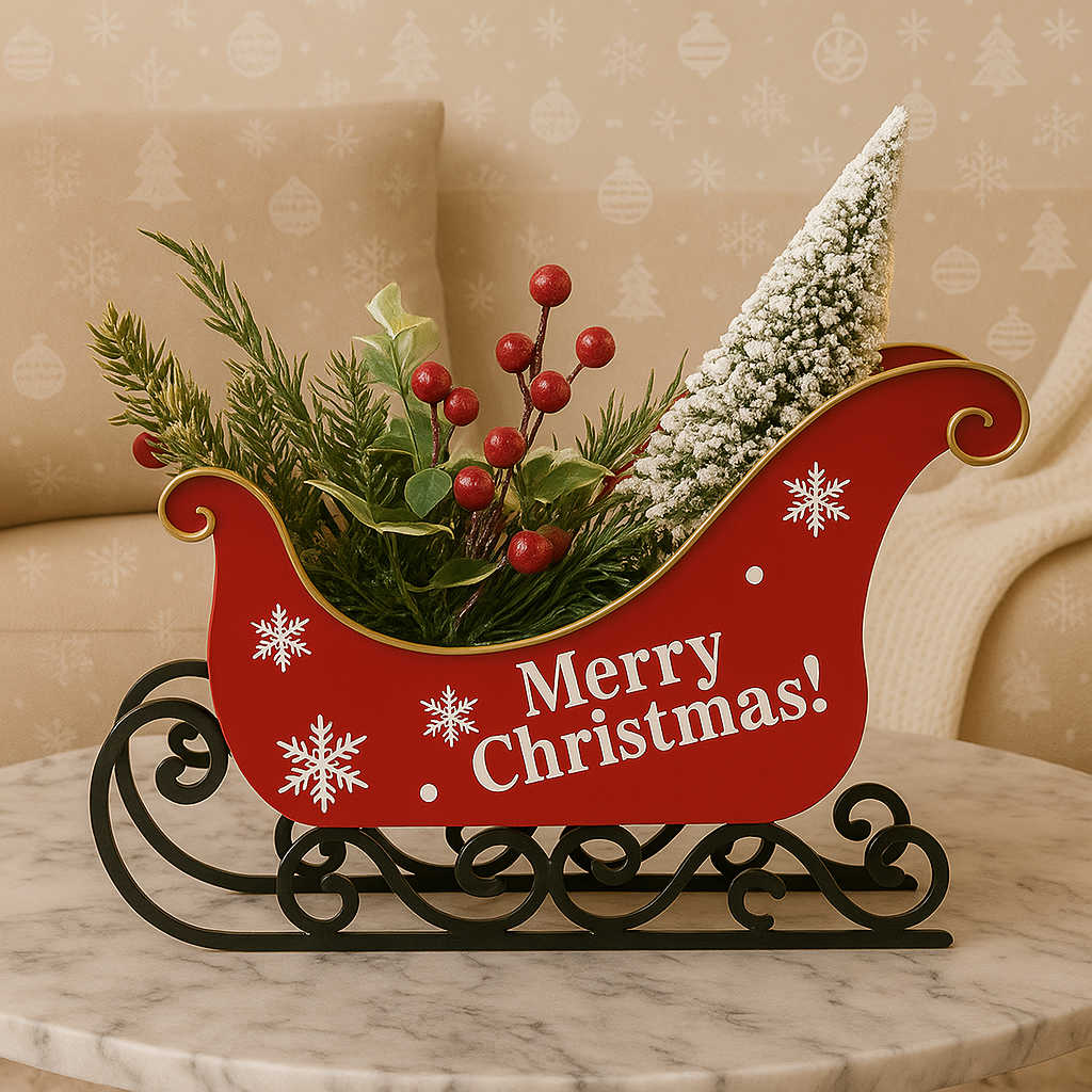 BowLift | Christmas Sleigh-Centerpiece Aurora – Festive Table Decoration with Star Light
