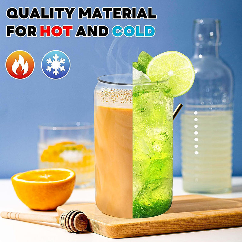 BowLift | 16 oz Glass Cups with Bamboo Lids and Straws Reusable Iced Coffee Cup Beer Can Drinking Jars for Smoothie Whiskey Boba Soda Tea