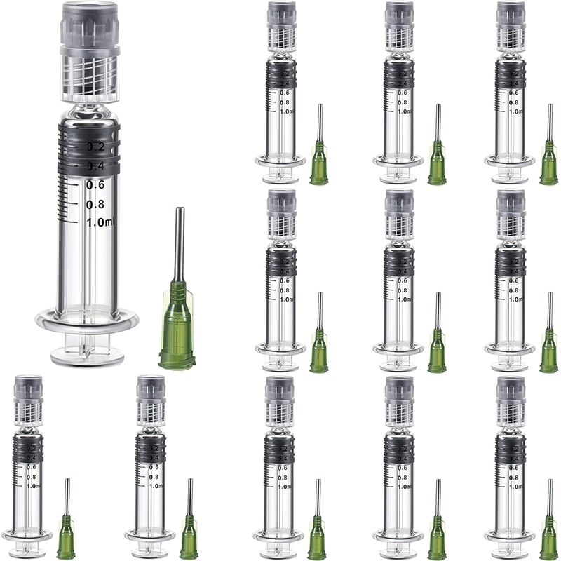 BowLift | 12PCS 1 ml Borosilicate Glass Luer Lock Syringe, Reusable Glass Syringe with 14 Ga Blunt Tip Fill for Art and Craft, Thick Liquid, Oils