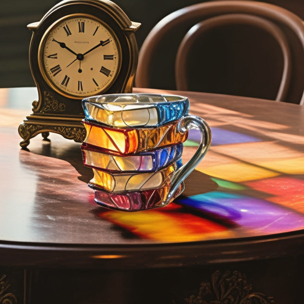 BowLift | Glass Coffee Mug 350 ml with Three-Dimensional Book Pattern – Handcrafted, High-Quality Glass