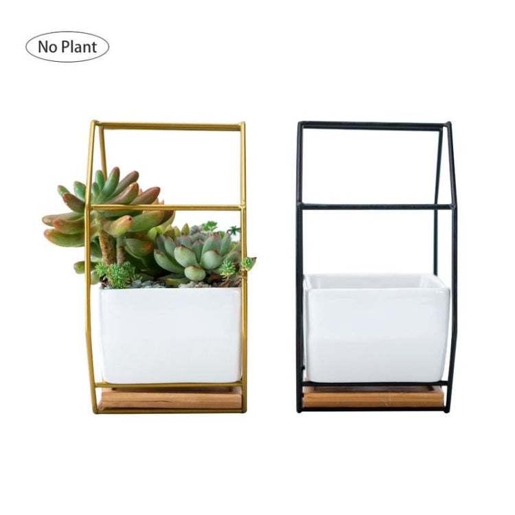 BowLift | Simple octagonal geometric wall hanging table succulent plate bamboo support iron frame flower pot (black)
