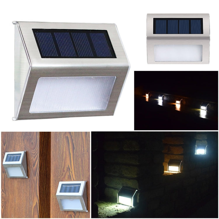 BowLift | 2PCS Solar Stainless Steel 3 LED Stair Wall Lamp Outdoor Garden Fence Light (White Light)