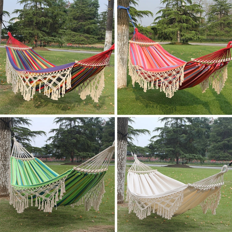 BowLift | 200x150cm Double Outdoor Camping Fringe Canvas Hammock with Pole (White)