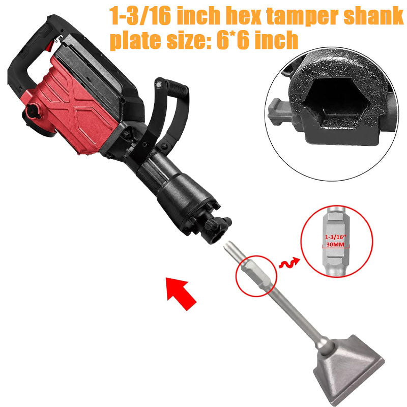 BowLift | 1-3/16" (30mm) Tamper Handle And Tamper Plate, Soil Tamper 6 x 6" Tamper Plate, Concrete Tamper, Asphalt Tool