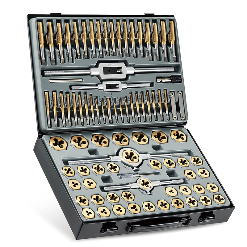 BowLift | 110-Piece Tap and Die Set, Titanium Coated Steel Tap Set for Homeowners Mechanics and Craftsmen Metric