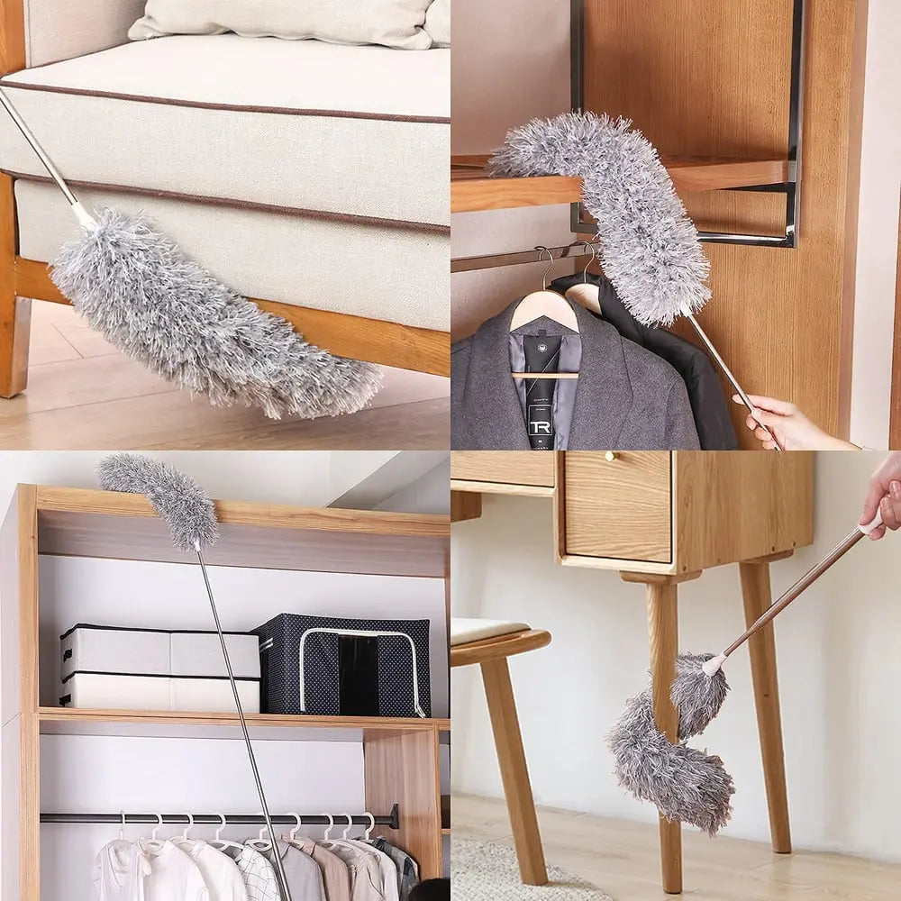 BowLift | Telescopic dust duster with extra long microfiber head (Free 3 replacement cleaning heads)