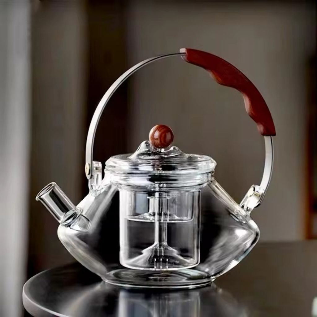 BowLift | Thesora – Premium Glass Brew Teapot with Removable Infuser & Wooden Handle (750ml)